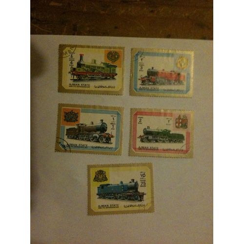 Lot De 5 Timbres Trains À Vapeur Ajman State