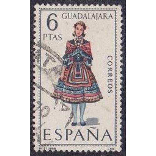 Timbre D'espagne N°1526 Y&t 6 P Multicolore Costumes Féminins Guadalajara