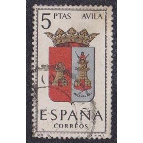 Timbre D'espagne N°1082 A Y&t 5 P Noir Et Polychrome Armoiries De Provinces Avila