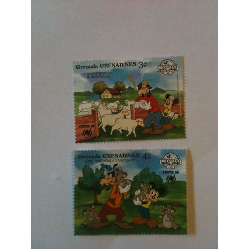 Lot De 2 Timbres Disney Grenade 1988