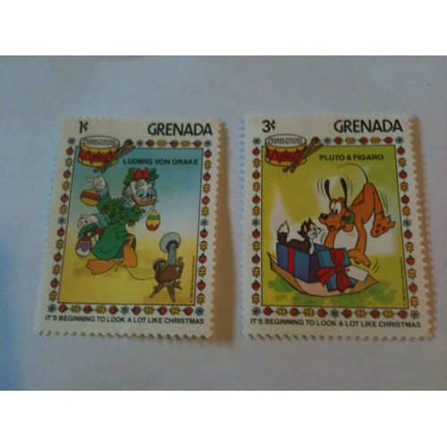 Lot De 2 Timbres Disney Noël 1983 Grenade