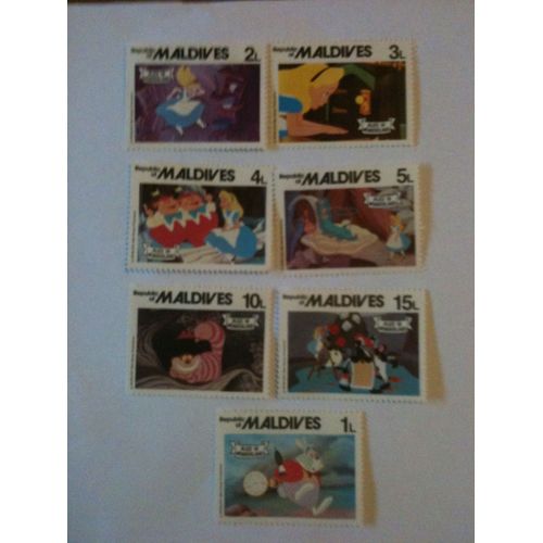 Lot De 7 Timbres Disney Alice Au Pays Des Merveilles Maldives