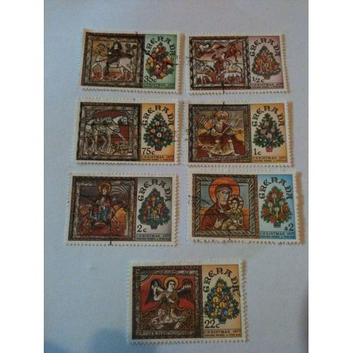 Lot De 7 Timbres Religieux Noël 1977 Grenade