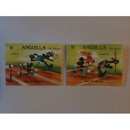 Lot De Deux Timbres Disney Los Angeles 1984 Anguilla