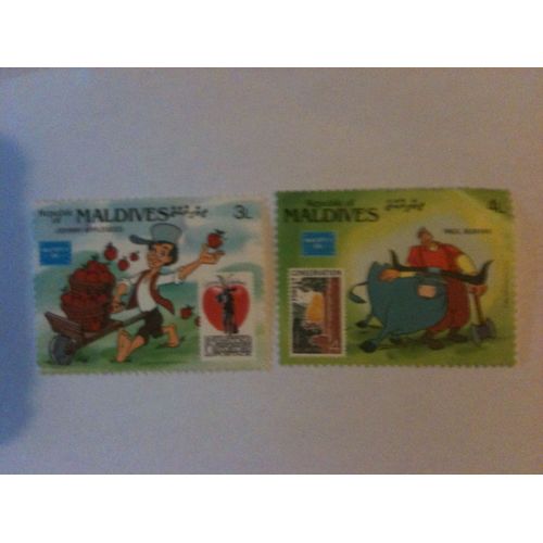 Lot De 2 Timbres Ameripex 1986 Maldives