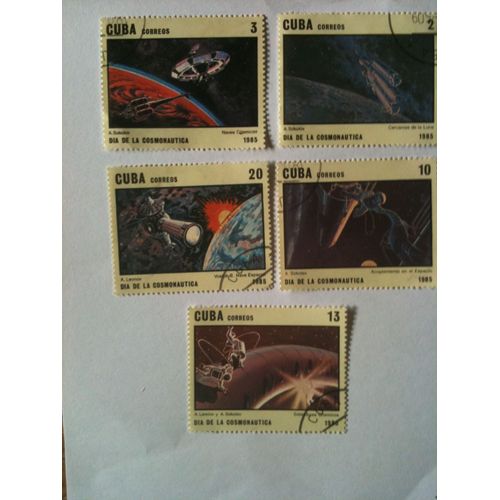 Lot De 5 Timbres Espace Sokolov Cuba 1985