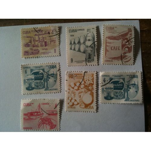 Lot De 7 Timbres Les Exportations Cubaines Cuba 1982