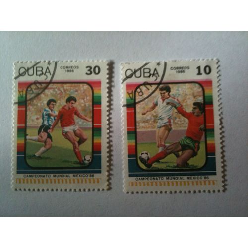 Lot De 2 Timbres Football Mexico 1986 Cuba