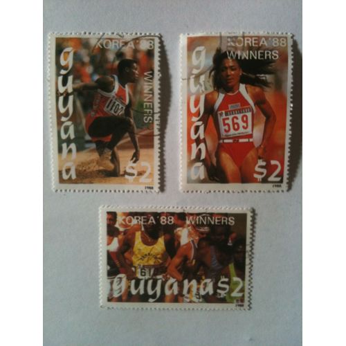 Lot De 3 Timbres Jeux Olympiques Séoul Guyana 1988