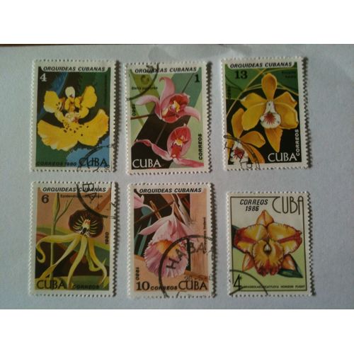 Lot De 6 Timbres Orchidée De Cuba 1980