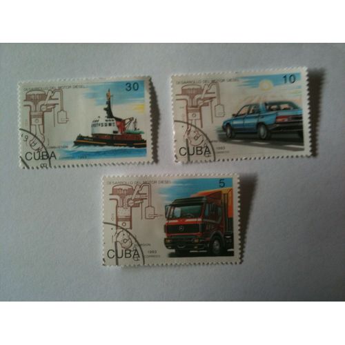 Lot De 3 Timbres Développement Du Moteur Diesel Cuba 1993