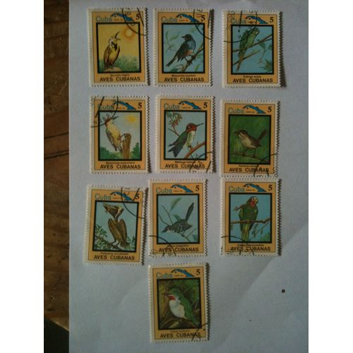 Lot De 10 Timbres Oiseaux Cubains Cuba 1983