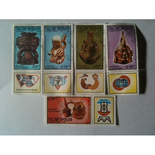 Lot De 5 Timbre Rencontre De Deux Mondes Nicaragua 1988