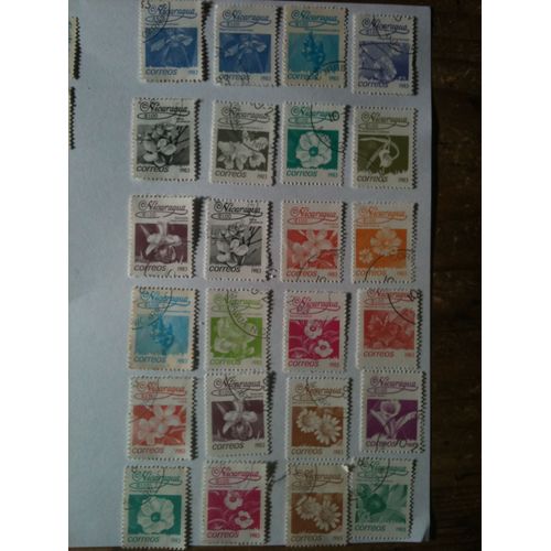 Lot De 24 Timbres Fleurs Nicaragua 1983