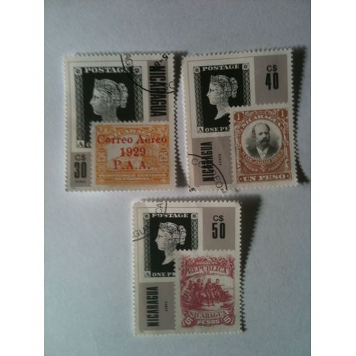 Lot De 3 Timbres Histoire Nicaragua