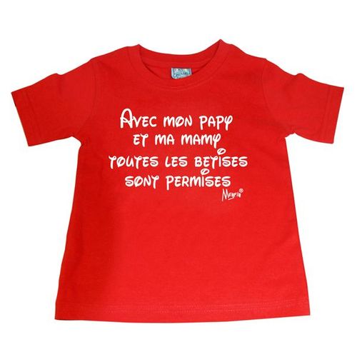 T-Shirt P2g  Coton Rouge Avec Mon Papy Et Mamamy Toutes Les Betises Sont Permises