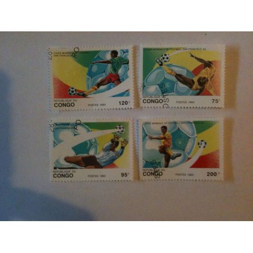 Lot De 4 Timbres Football Coupe Du Monde 94 Congo 1993