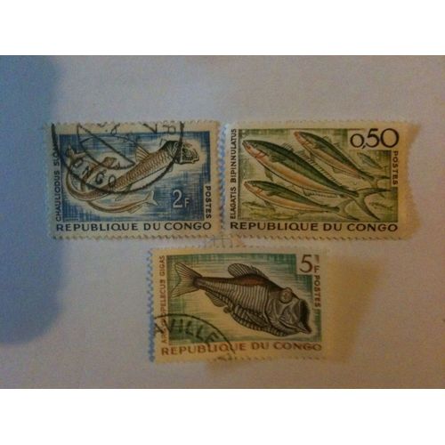Lot De 3 Timbres Poissons Congo
