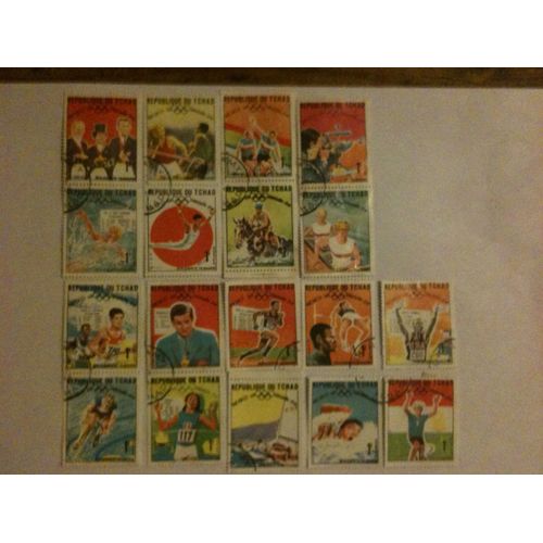Lot De 18 Timbres Mexico 68 Médaille D'or République Du Tchad