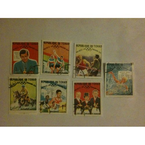 Lot De 7 Timbres Mexico 68 Médaille D'or République Du Tchad