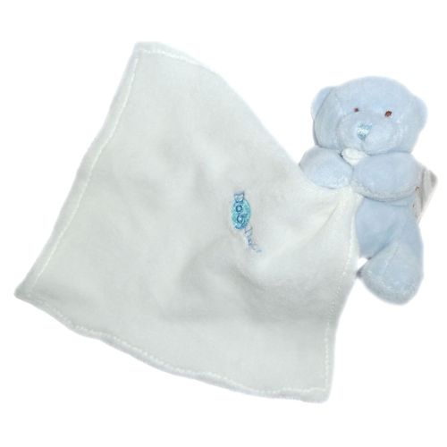 Doudou Ours Bleu Baby Nat' Babynat - 12 Cm - Mouchoir Blanc