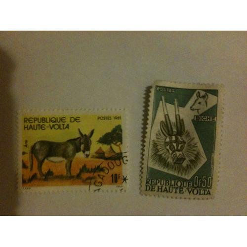 Lot De 2 Timbres Animaux République De Haute-Volta