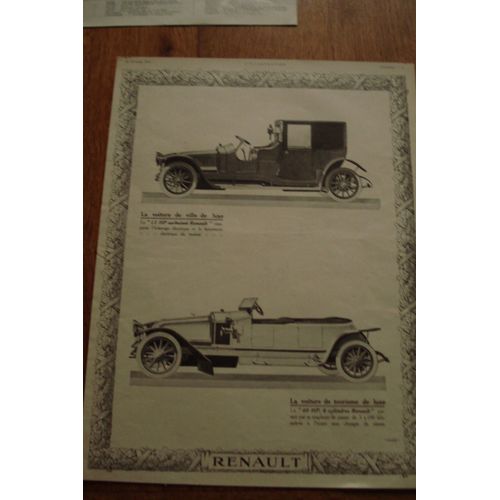 Publicité  1914  Automobiles   Renault La Voiture De Ville De Luxe Et La Voiture De Tourisme De Luxe.