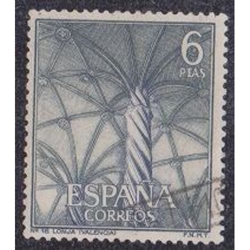 Timbre D'espagne N°1311 Y&t 6 P Gris Série Touristique Lonja (Valence)