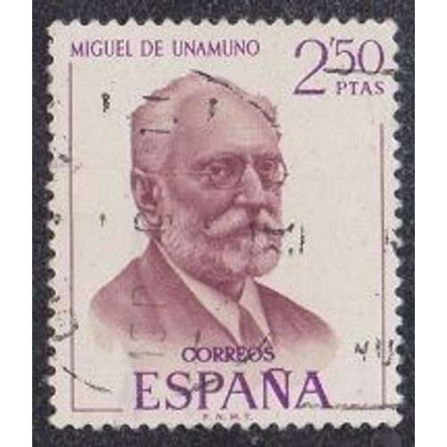Timbre D'espagne N°1649 Y&t 2,50 P Brun-Violet Et Violet Littérateurs Célèbres Miguel De Unamuno