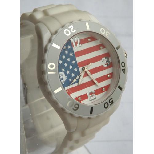 Montre Watch Usa Bracelet Silicone Gomme Etats Unis Drapeau Americain