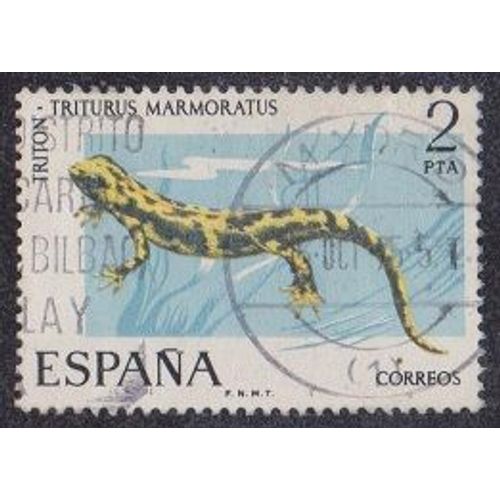 Timbre D'espagne N°1917 Y&t 2 P Polychrome Faune Animaux Amphibies Triton