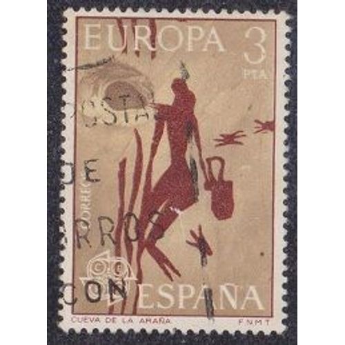 Timbre D'espagne N°1903 Y&t 3 P Brun-Rouge Et Bistre-Brun Europa Peintures Rupestres Grotte De L'araignée