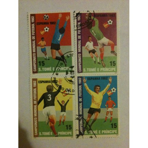 Lot De 4 Timbres Coupe Du Monde De Football Espagne 82 San-Tomé-Et-Principe