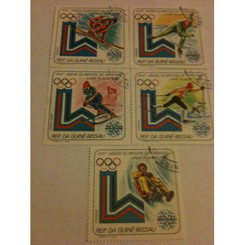 Lot De 5 Timbres Jeux Olympiques D'hiver Lake Placid 1980 République De Guinée-Bissau