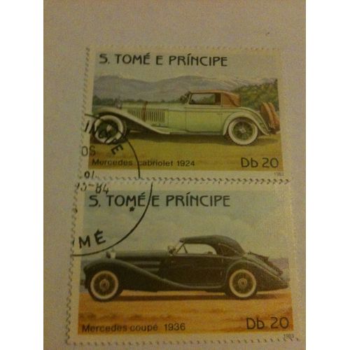 Lot De 2 Timbres Voiture Mercedes San-Tomé-Et-Principe 1983