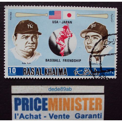 Ras Al Khaima.. (Emirats Arabes Unis) 10 Dirhams "Baseball U.S.A.-Japon ". Oblitéré.