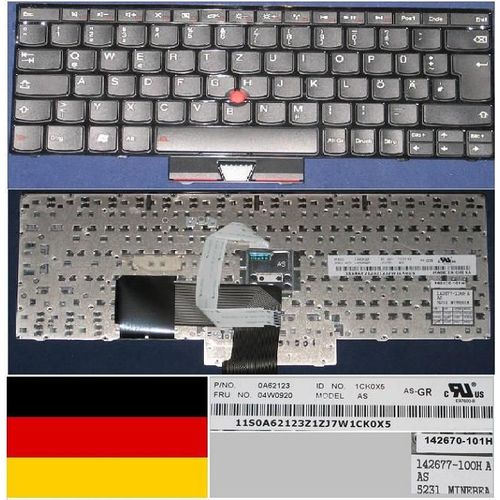 Clavier Qwertz Allemand / German Pour LENOVO Thinkpad Edge E220 E220s E120 E125 X121E Series, Noir / Black, Glossy-Frame, Model: AS 1CK0X5, 0A62123, 04W0920, P/N: 142677-100H, 142670-101H