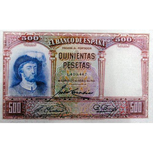 500 Pésétas 1931 "Juan Sébastian De Elcano"  Plaqué À La Feuille D'argent Pure