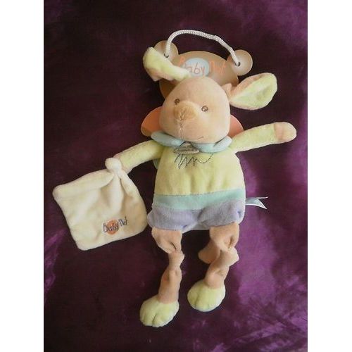 Doudou Pantin Chien Vert Bleu Violet Parme Mouchoir 28cm Babynat Baby Nat'