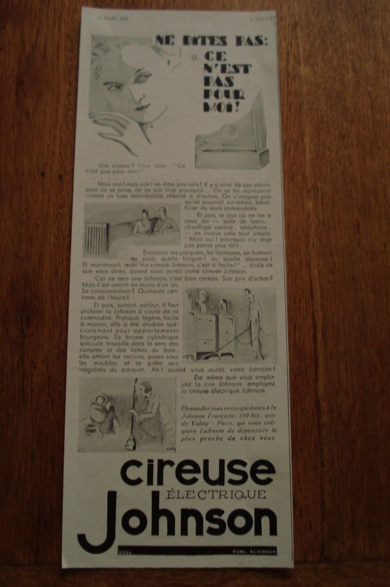 Publicité Années 1930 Cireuse Electrique Johnson