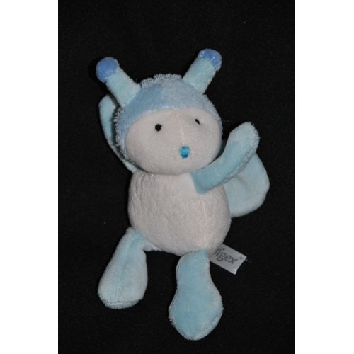Tigex Peluche Doudou Cocccinelle Bleu Blanc Aile Papillon 20 Cm