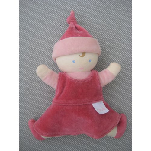 Doudou Hochet Poupée Robe Rose Corolle 23 Cm