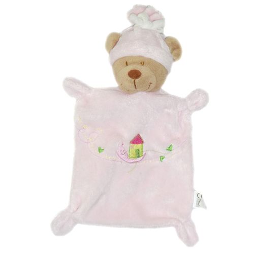 Doudou Plat Ours Nicotoy Rose Escargot Et Maison Brodés