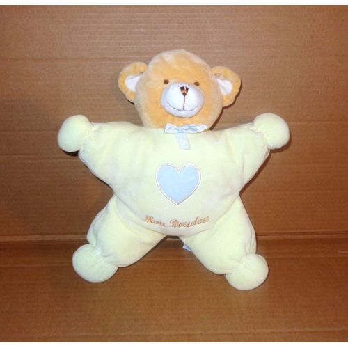 Doudou Nounours Mon Doudou Couleur Jaune Coeur Bleu