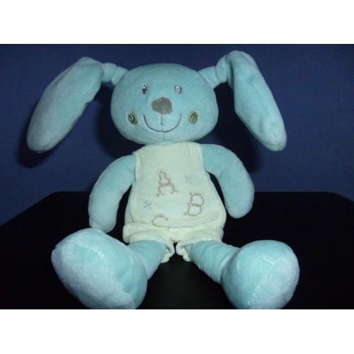 Lapin Bleu Ciel Et Sa Salopette Écru Abc Pommette 28 Cm Sans Les Oreilles