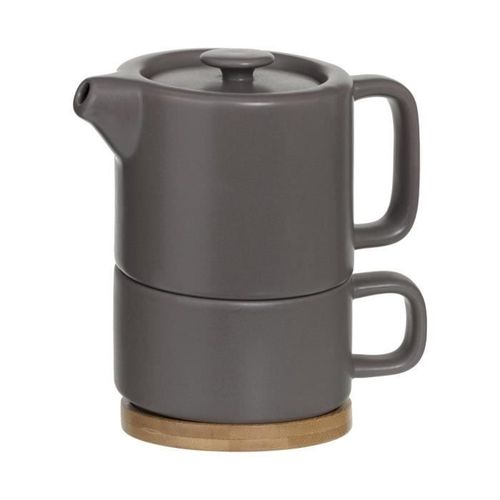 Secret De Gourmet - Théière Solitaire Nature Taupe En Céramique Avec Tasse Amovible Intégrée