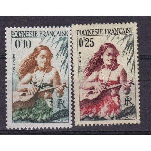 Polynesie 1958 : Joueuse De Guitare - Série De 2 Timbres Neufs *