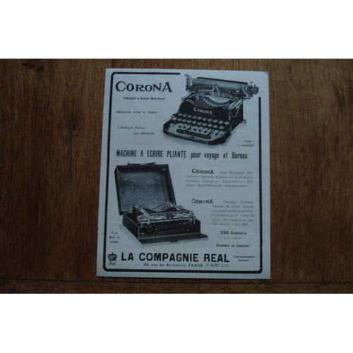 Publicité Années 1914      Machine À Écrire Pliante Corona