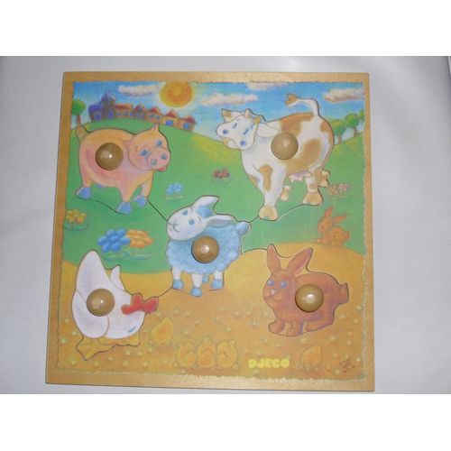 Puzzle Avec Boutons  Poule Lapin Mouton Vache Cochon   24 X 24 Cm