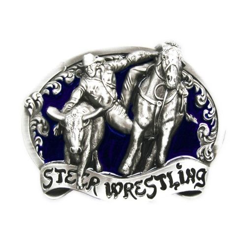 Boucle De Ceinture Country Bleu Cheval Vache Cow Boy Steer Wrestling